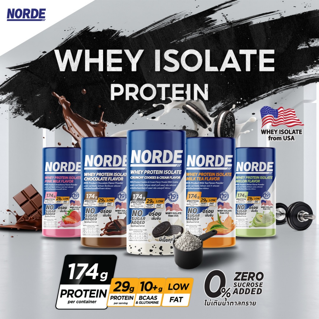 💥ส่งเร็ว💥Norde Whey Protein Isolate เวย์โปรตีน รสชาติขายดี โปรตีนสูง 29g เสริมสร้างกล้ามเนื้อ  240g.