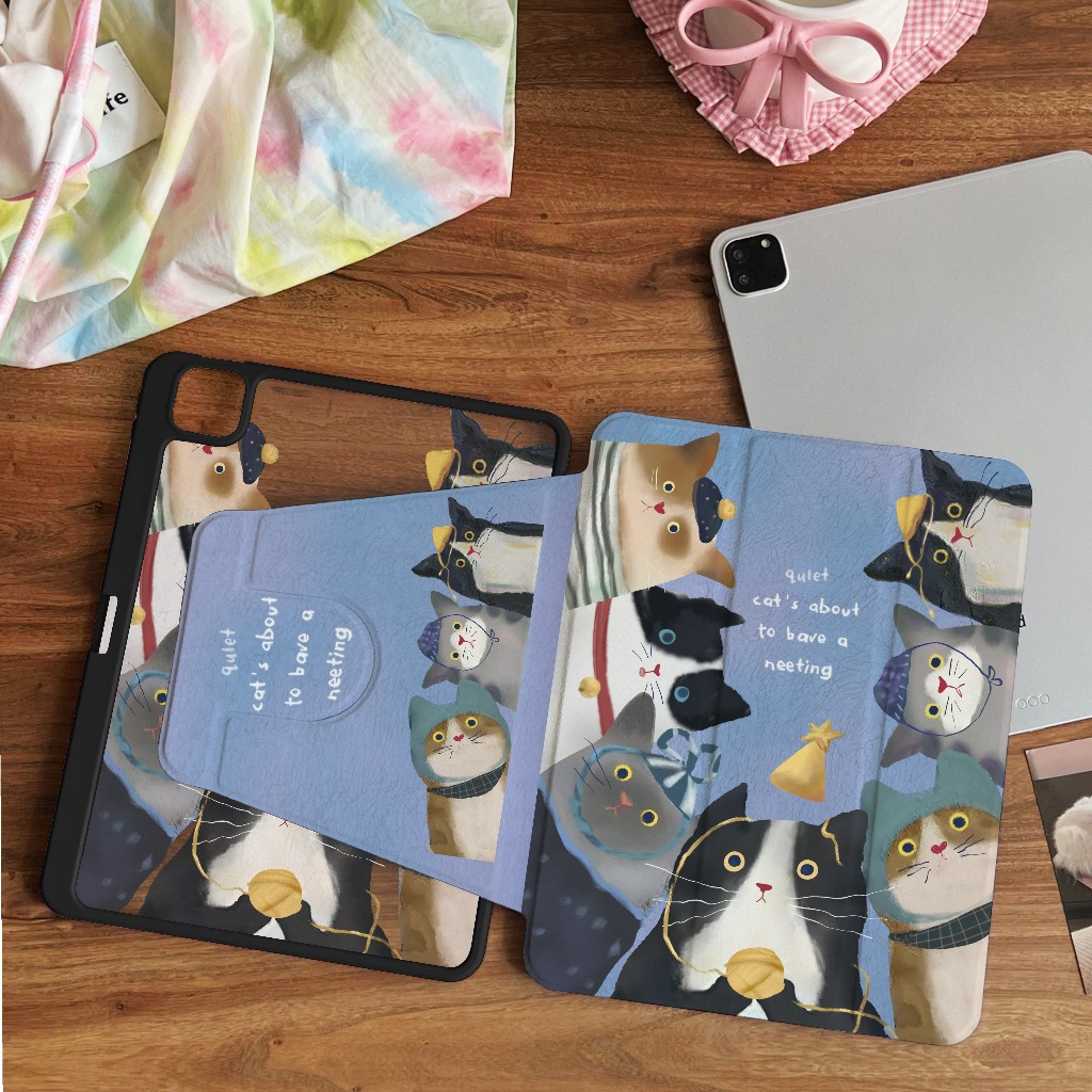 🔥พร้อมส่ง🔥case iPad Gen9 Gen11 Air7 11/13ที่ใส่ปากกา ครอบครัวลูกแมว เคสiPadหมุน 360°Air6 Gen10 Pro13