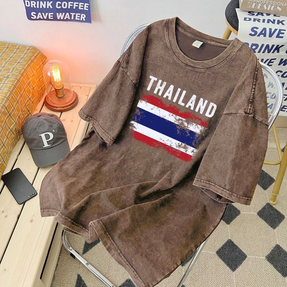 Top.basic🔥เสื้อยืดลายธงชาติไทย พิมพ์ลาย "CHANGTHAI"เสื้อสีดํา วินเทจอเมริกัน  ผ้าฝ้ายนม โคตรนุ่ม ผู้ชายผู้หญิงOVERSIZE