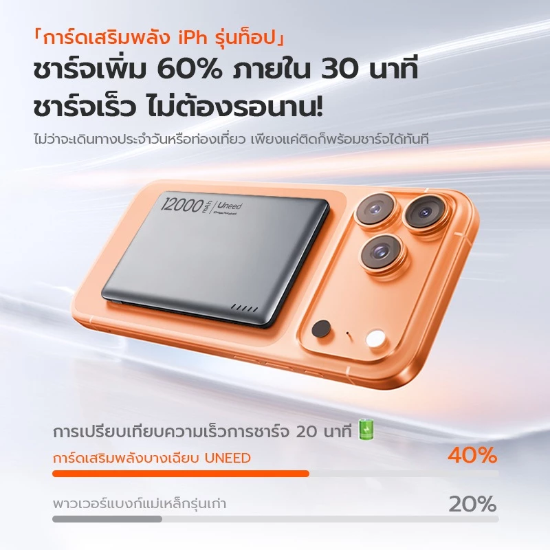 [Qi2+CCC] UNEED Powerbank เล็กที่สุด แบตสํารอง Magnetic 12000mAh Mini พาวเวอร์แบงไร้สาย พาวเวอร์แบงค์ thumbnail 4