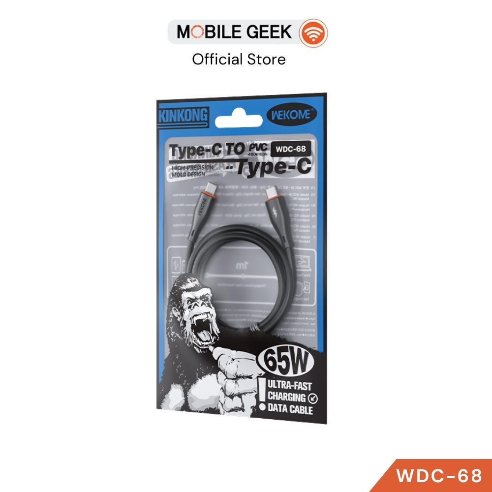 Wekome รุ่น WDC-68 สายชาร์จข้อมูลเร็ว PVC 1m PD27W Type-C To Type-C คละสี ขาว-ดำ