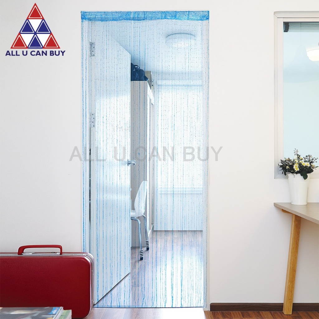ALL U CAN BUY ผ้าม่าน ม่านตกแต่งประตู ม่านผสมดิ้นเงิน สีฟ้า