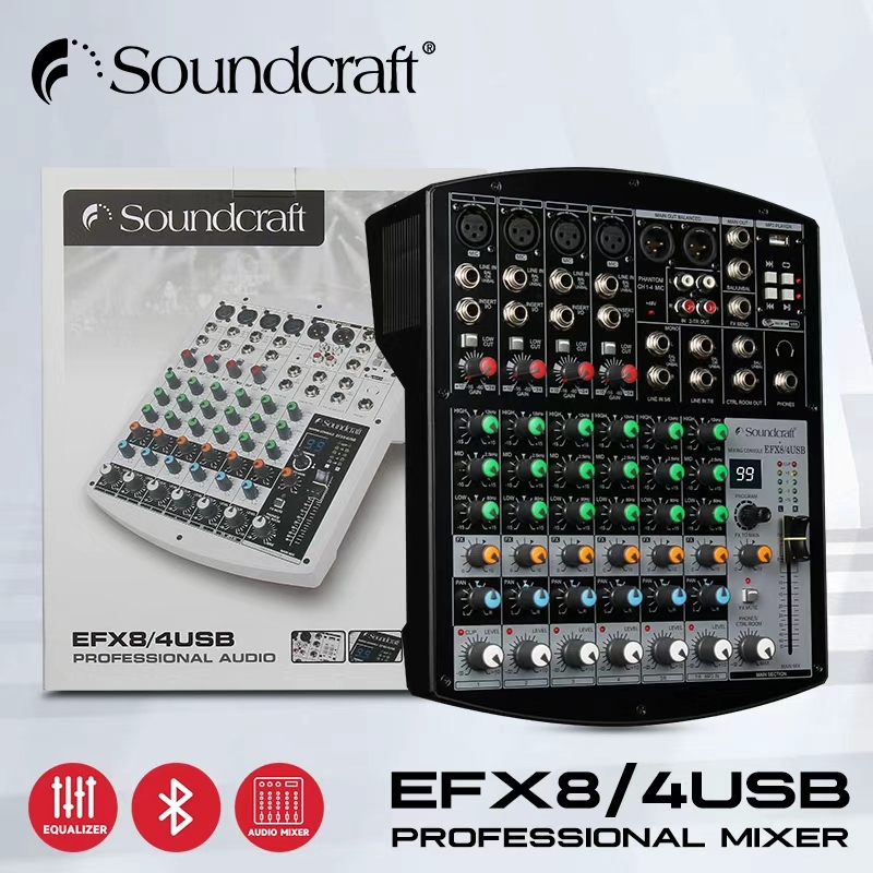 Soundcraft FX8U/EFX8/4USB เครื่องขยายเสียงคอนโซลผสมมืออาชีพ 8 ช่องสัญญาณมิกเซอร์ช่อง, พร้อมมิกเซอร์ป