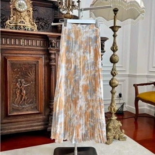 กระโปรงอัดพลีทลายพาสเทล ละมุน ยาว38-39นิ้ว ผ้าไหมอิตาลี ซักเ…