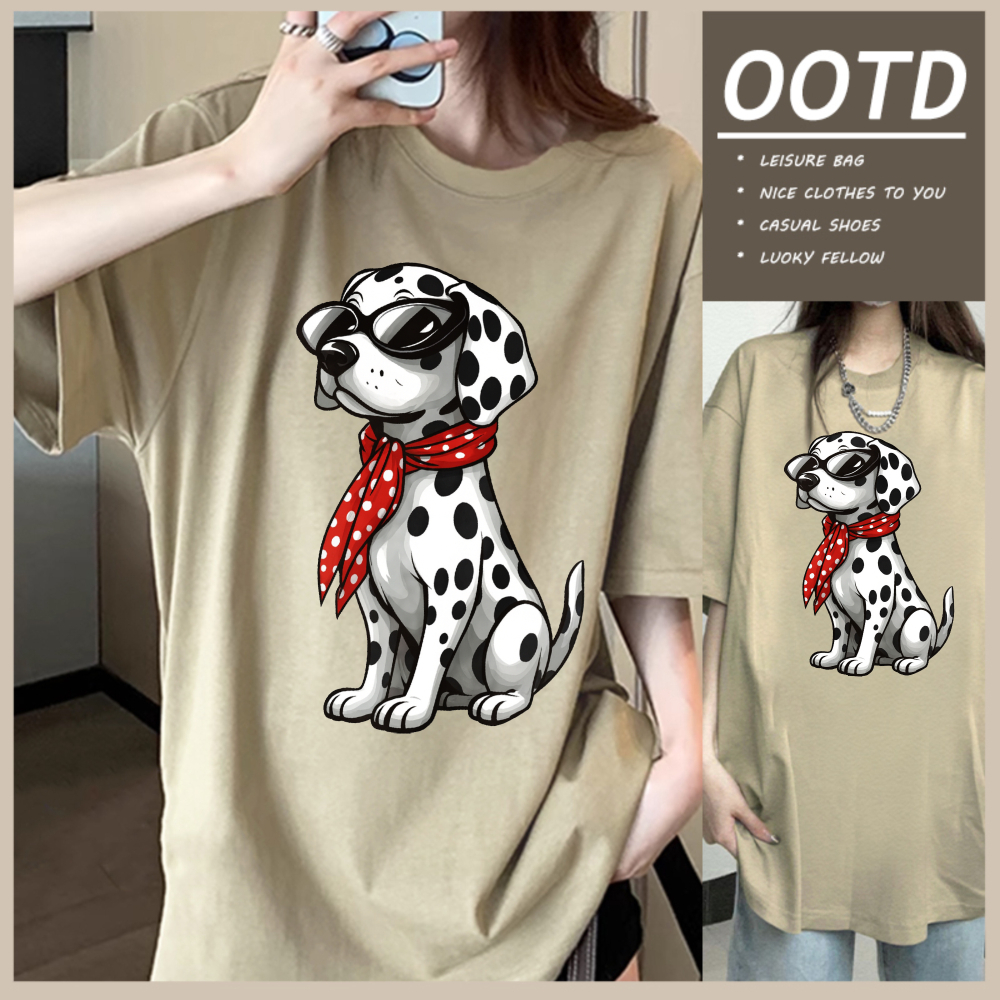 Basi💥 เสื้อยืด oversize unisex เสื้อน่ารัก โคตรนุ่ม เสื้อ cotton 100% ไม่หดตัวลาย เสื้อไม่ยับ ลาย "Scarf dog"