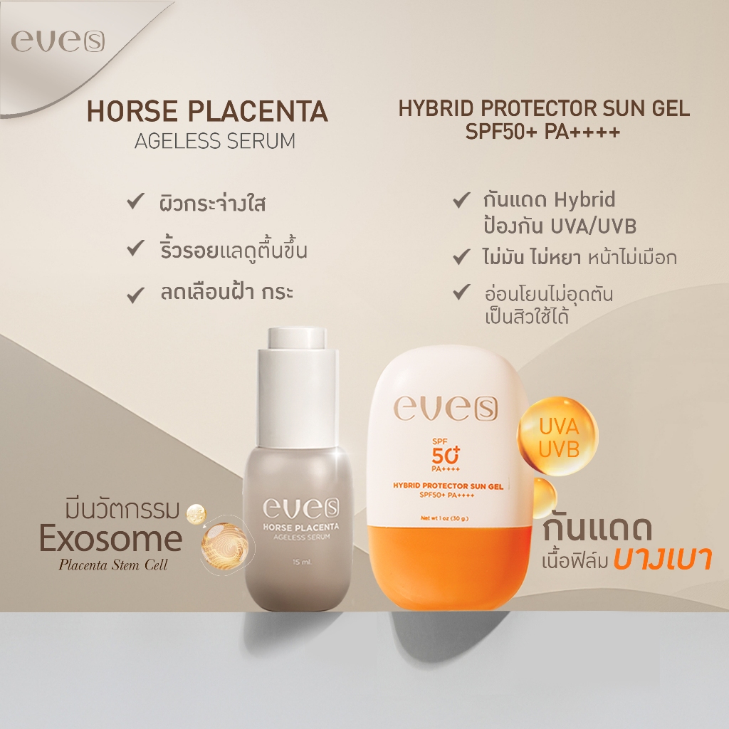 (เซต 2 ชิ้น) เซรั่มรกม้า + กันแดดซันเจล ปรับผิวให้กระจ่างใส ป้องกันแสงแดด