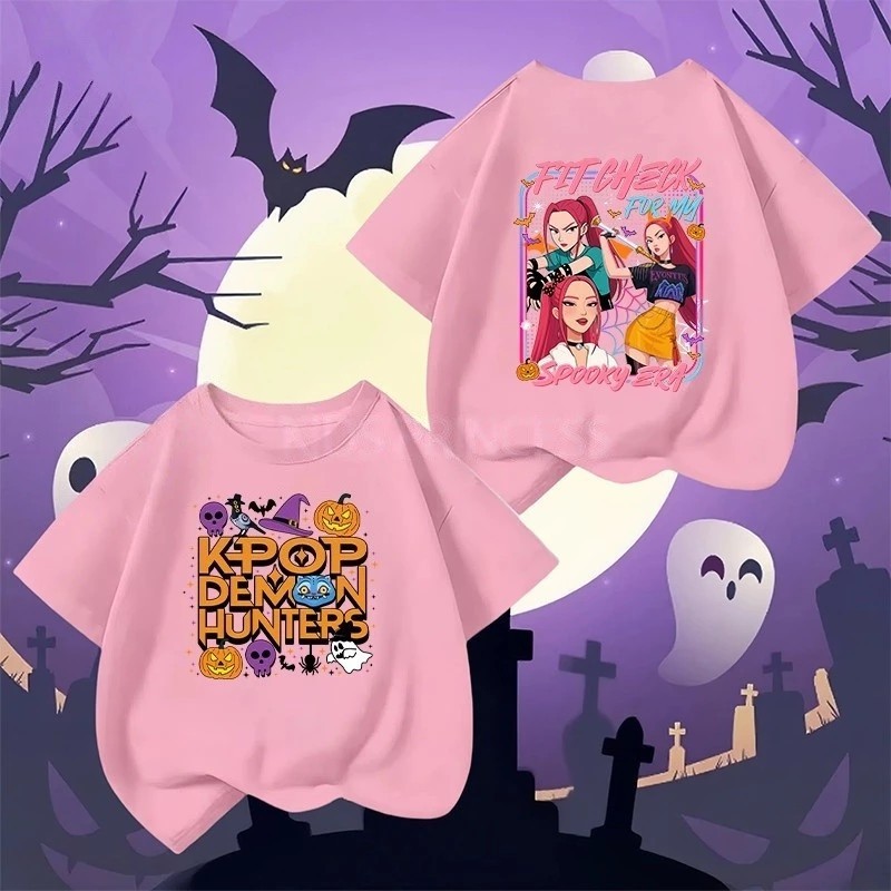 🦇พร้อมส่ง🎃เสื้อยืดเด็กฮาโลวีนลาย Kpop Devil Hunter ผ้าฝ้าย100%THAISHOPไซส์ 90-150CM