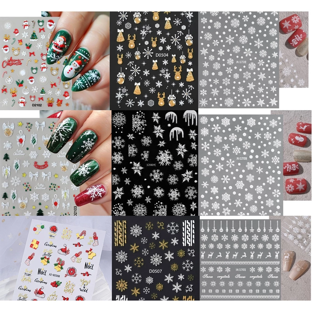 L1.[ไม่มีปก]❄🎄✨สติ๊กเกอร์คริสต์มาส❄❄❄❄ ลายหิมะ Christmas 🎁 แบบมีกาวในตัว สำหรับตกแต่งเล็บ ติดง่าย สวยมาก✨[ร้านไทย]