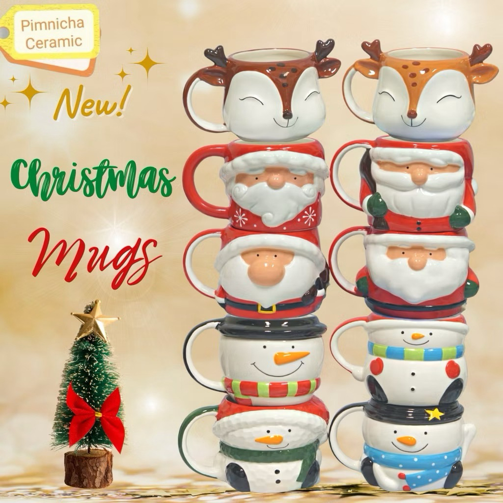 (เกรดB ตำหนิเล็กน้อย) Christmas Mug แก้วกาแฟเซรามิก ลายคริสต์มาส ของขวัญวันคริสต์มาส เข้าไมโครเวฟได้