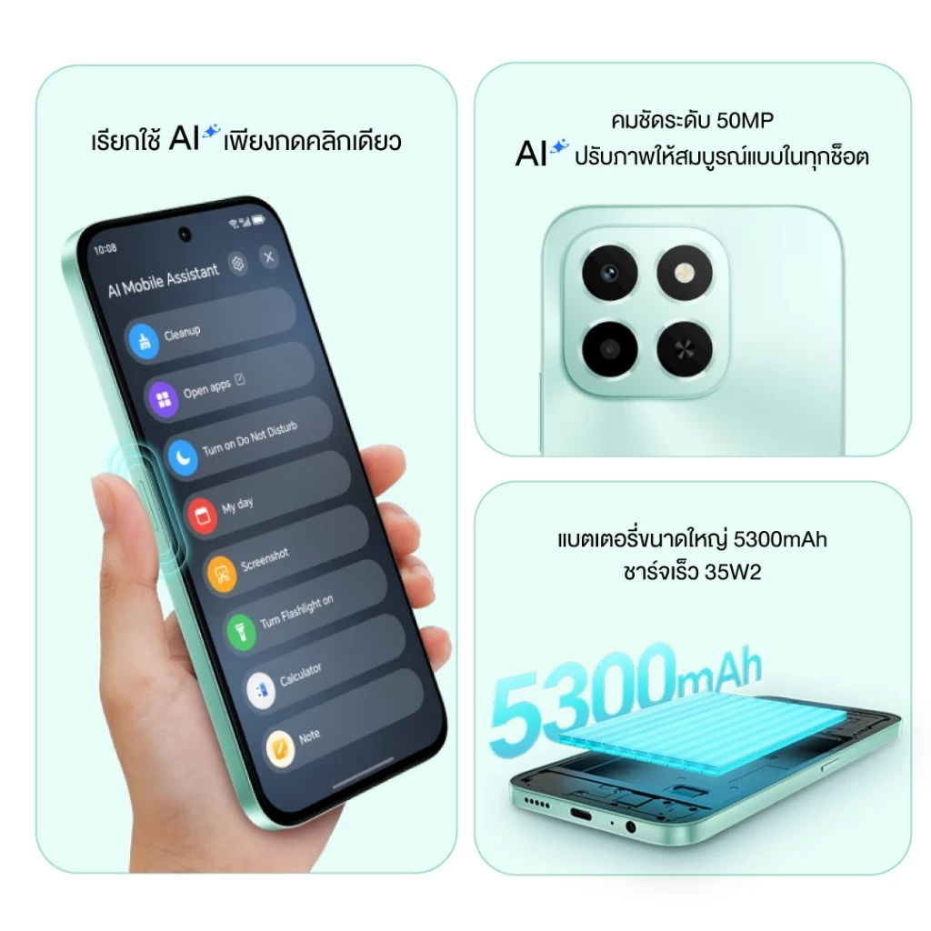 HONOR X6C สมาร์ทโฟน หน้าจอใหญ่ 6.61 นิ้ว | แบตเตอรี่อึด 5300mAh | ชาร์จเร็ว 35W | RAM 6GB | ความจุ 128GB-256GB | กันฝุ่น thumbnail 7