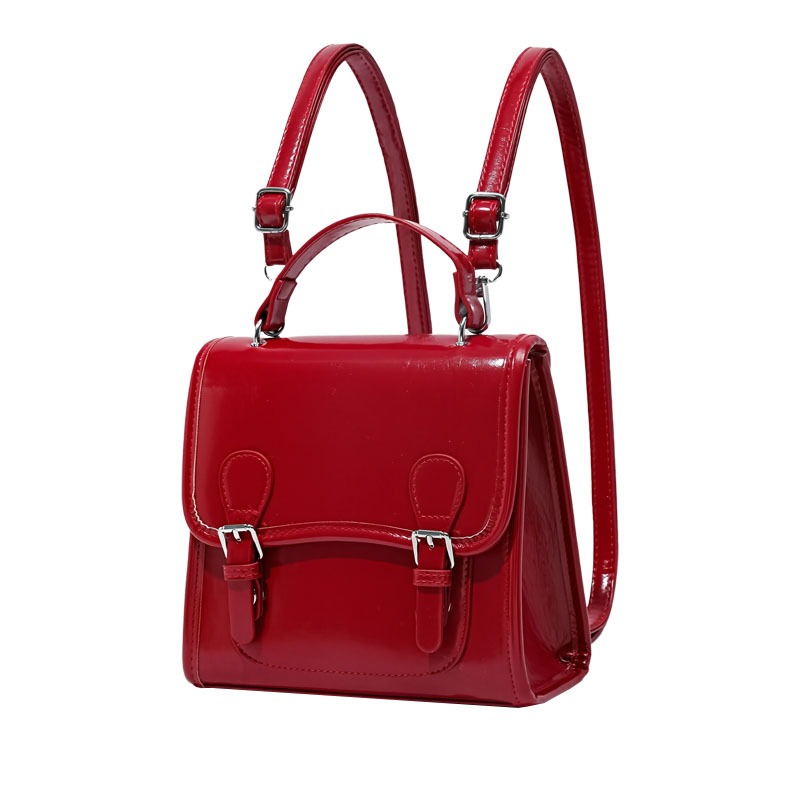 ✨PERFECT✨ กระเป๋าเป้ผู้หญิงสีแดงแว่น ใช้ได้ทั้งเป้+สะพายข้าง สไตล์เกาหลี หนังแว่นคุณภาพดี 4สีให้เลือก - รูปที่ 6