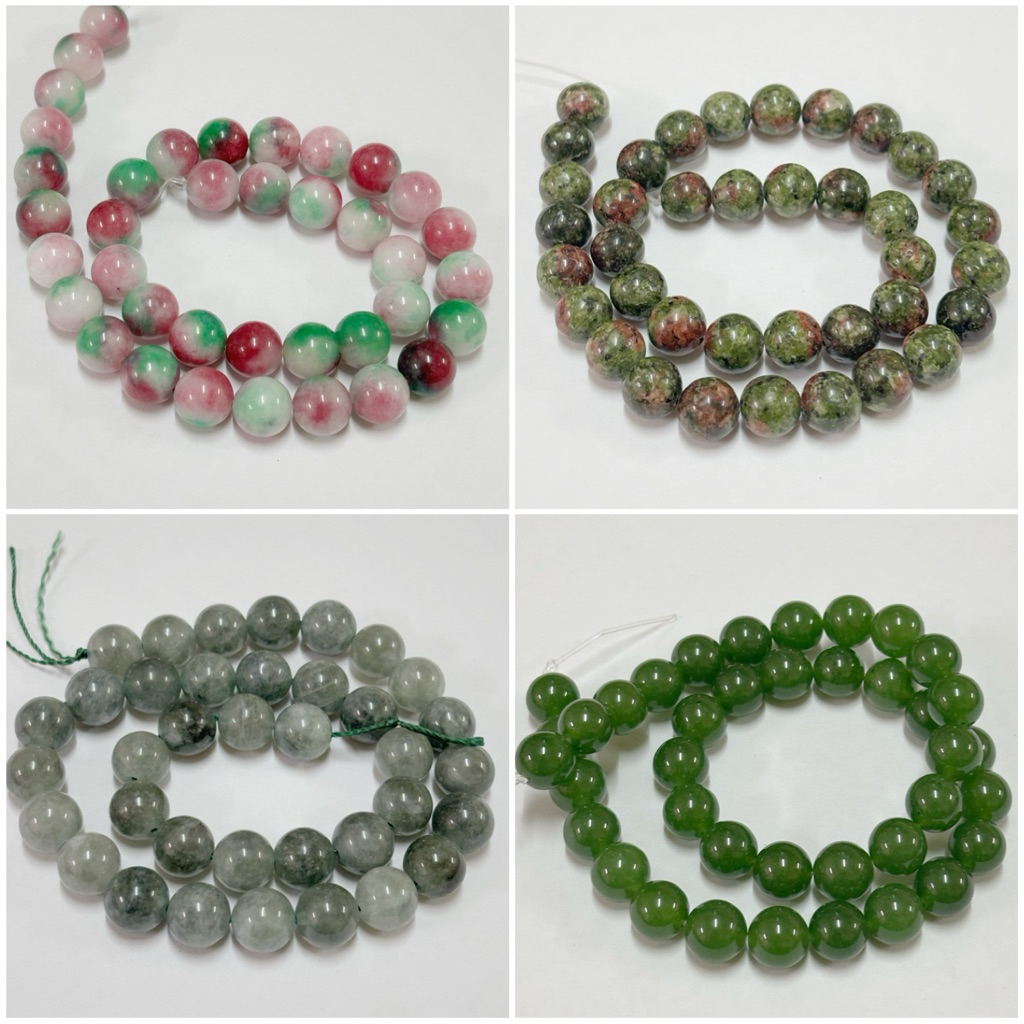 หินนำโชค 10มิล หยก มรกต ฮกลกซิ่ว สีเขียว แบบแพ็ค & แบบเส้นยาว