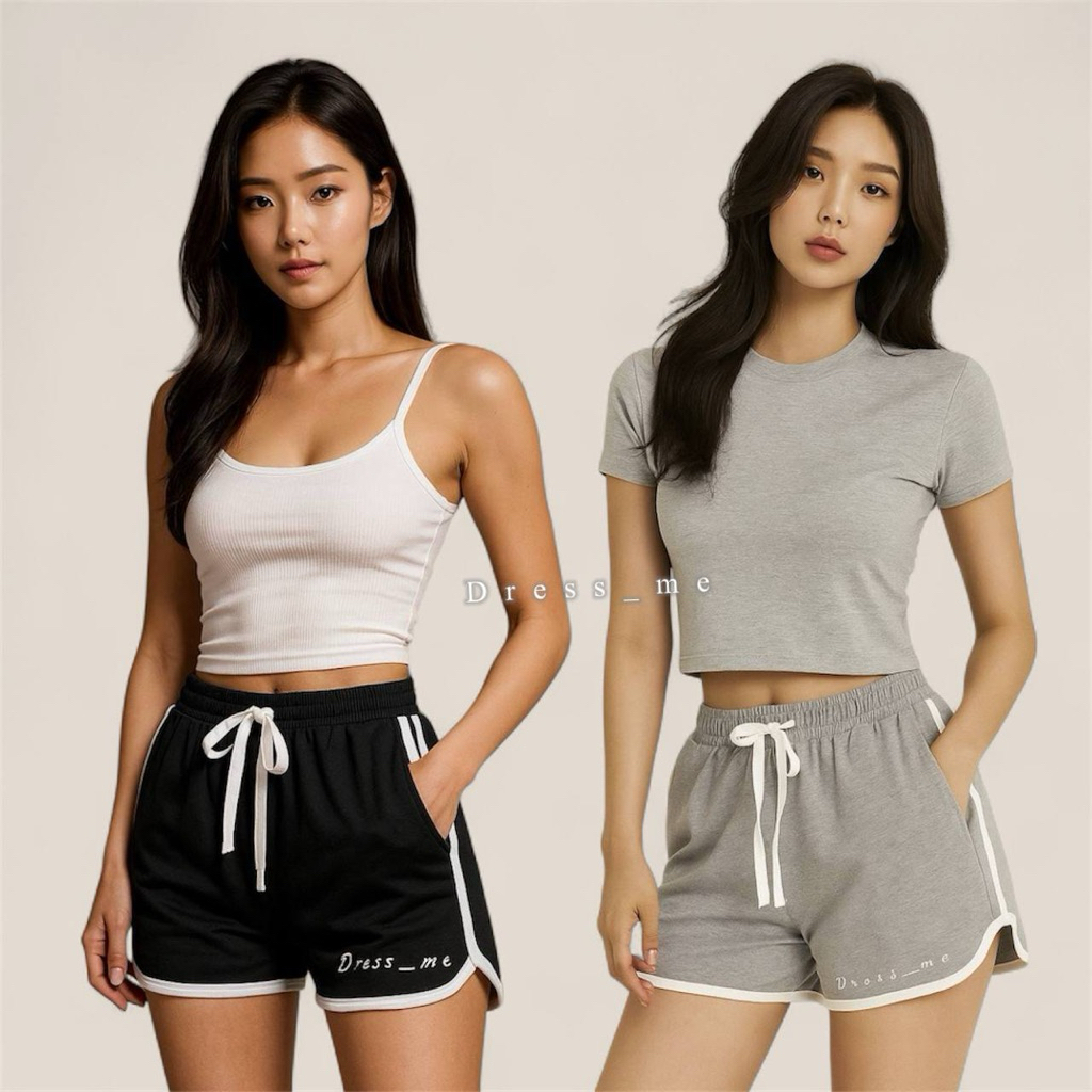 🌟DRESS_ME🌟กางเกงขาสั้นทรงสปอร์ต 3แถบ กางเกงสายฝอ ฟรีไซส์