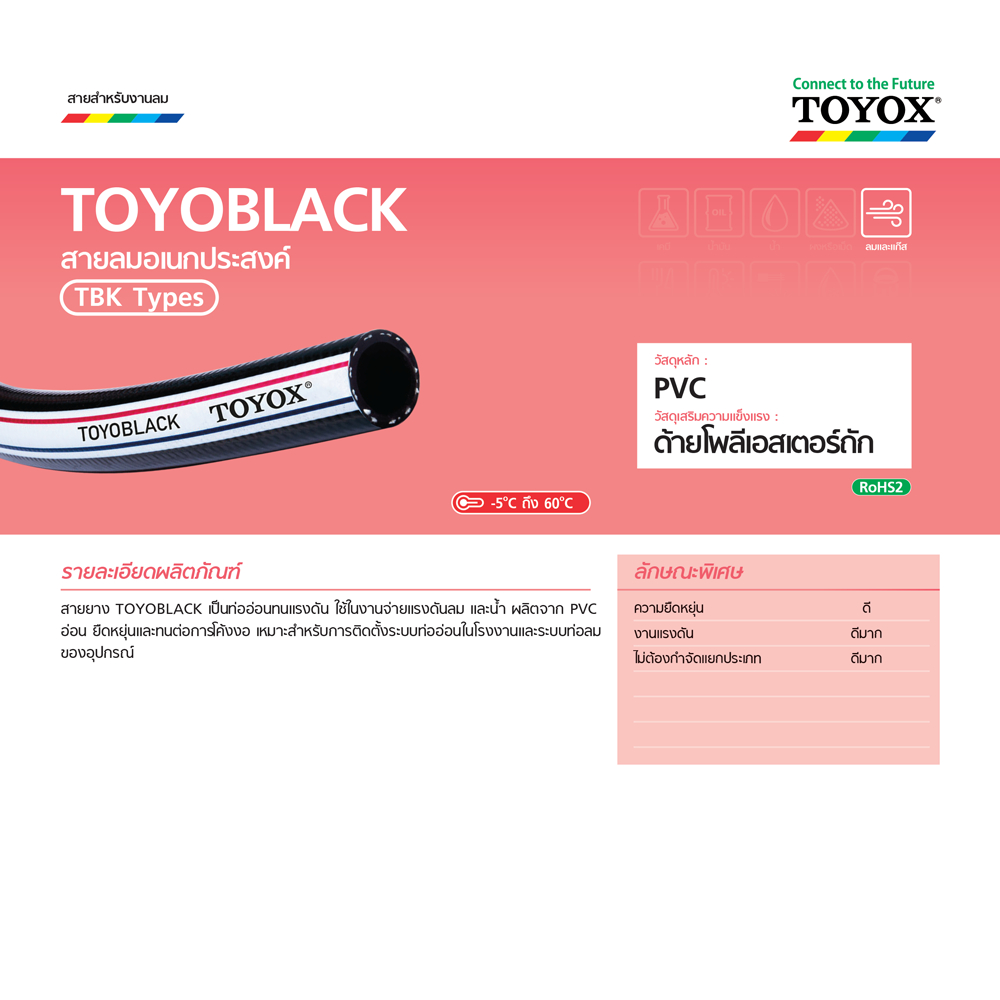 TOYOX สายลมอเนกประสงค์ รุ่น "TOYOBLACK" แบ่งขาย 5 เมตร ขนาด 1/4",5/16",3/8',1/2" made in japan