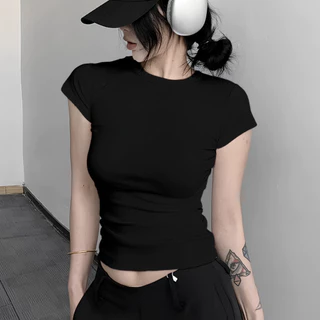 เสื้อยืด คอสูง แขนสั้น ทรงเข้ารูป เสื้อยืดลำลองผู้หญิง ผ้านิ่มใส่สบาย เข้ากับทุกการแต่งกายแมตท์ลุคง่าย B158