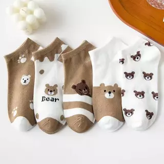 แพ็ค5คุ่ พร้อมส่ง ถุงเท้าข้อสั้น สไตล์น่ารักๆลายหมีน้ำตาล 🐻 P