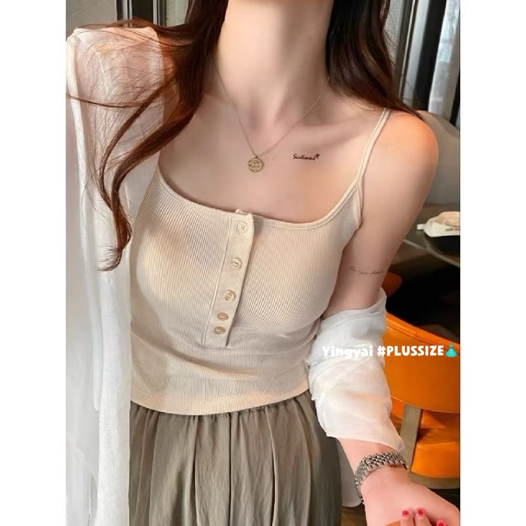 (YY) สายเดี่ยว กระดุมหน้า สีเบสิค ใส่แล้วดูผอมเพรียว หุ่นดี ทรงสวย เสื้อผ้าสาวอวบอ้วน พลัสไซส์ ไซส์ใหญ่ ราคา ถูกที่สุด ดีลบีเคเค แกลเลอรีภาพที่ 6