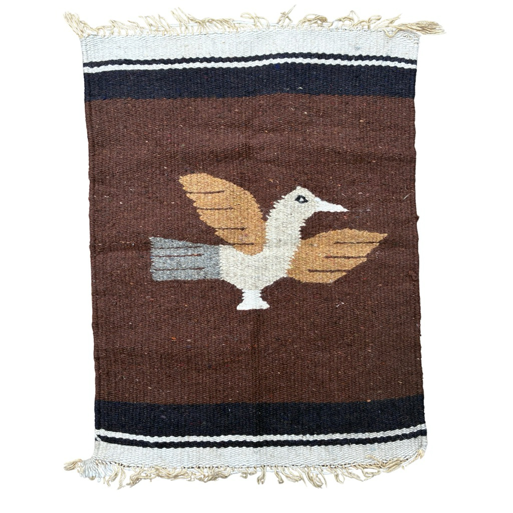 พรมทอวินเทจ Vintage Mexican Textile Small Rug Wall Tapestry Bird Aztec Wool  Rug