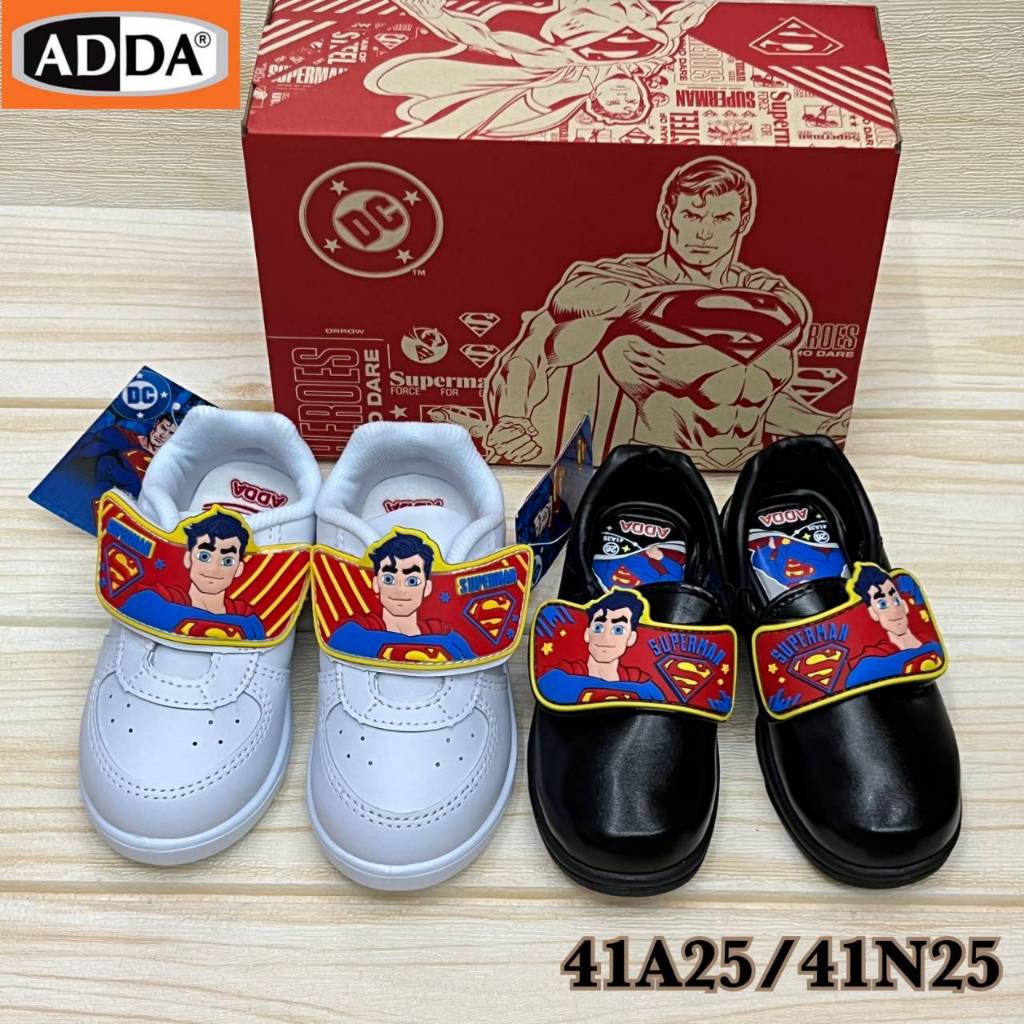 ADDA 41A25 / 41N25 รองเท้านักเรียน รองเท้าอนุบาลชาย มีไฟ ใหม่ล่าสุด ลาย Superman ไซส์ 25-35