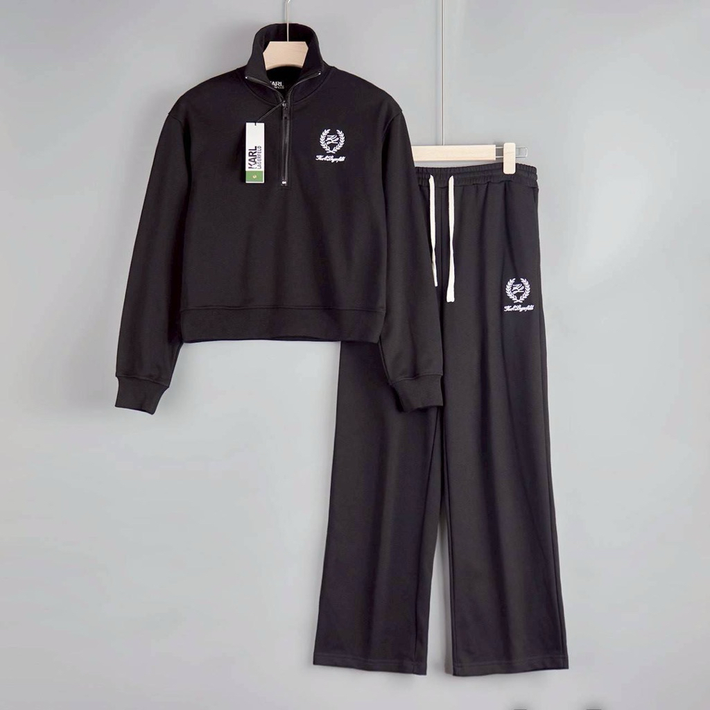 ชุดเซ็ท KARL LAGERFELD สวยมาก ใส่สบาย ใส่ขึ้นเครื่องบิน เก๋ๆ airport  look Zip-Up High-Neck Sweatshi