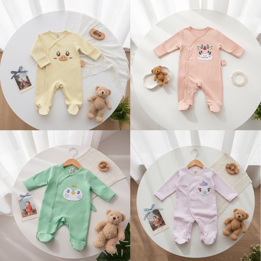 พร้อมส่ง ชุดหมีคลุมเท้า ชุดอุ่น ชุดเด็กแรกเกิด ชุดนอน ผ้าคอตตอลนุ่ม สวมใส่สบาย สำหรับแรกเกิด-9 เดือน