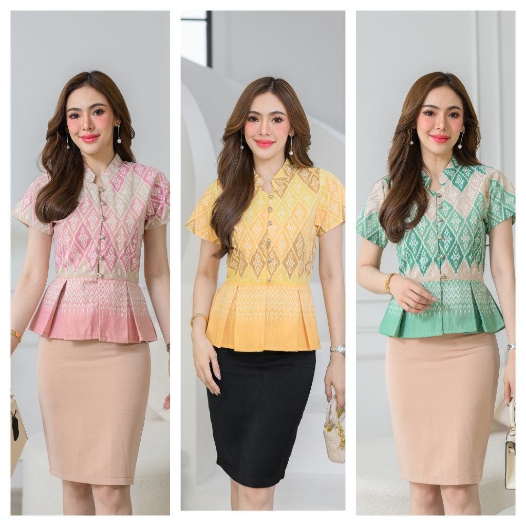 เสื้อลายขอพระราชทาน คอจีนเอวจีบ