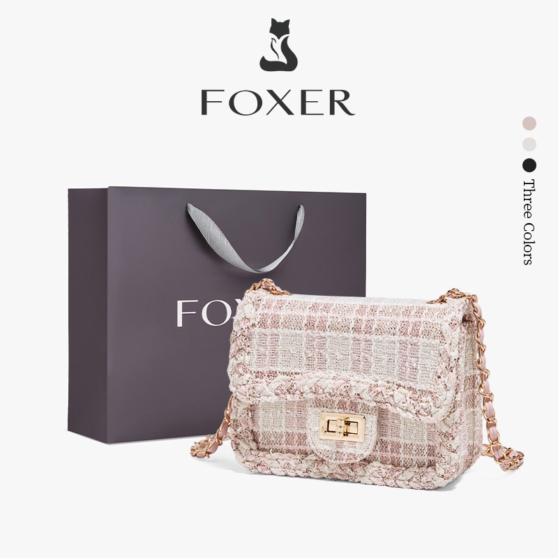 FOXER กระเป๋าทรงสี่เหลี่ยมหรูหรา กระเป๋าสะพายไหล่/สะพายข้าง ของขวัญสำหรับผู้หญิง