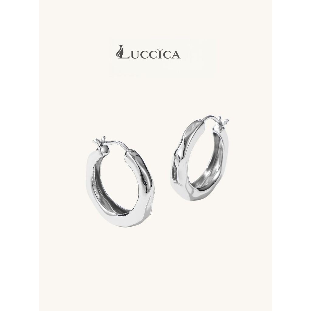 Luccica-ต่างหู Free Match Series ดีไซน์เรียบหรู น้ำหนักเบา ต่างหูแบบเรียบ ต่างหูทองคำ ขนาดใหญ่