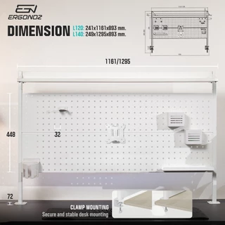 ERGONOZ PANEL02 PEGBOARD DIY ชั้นวางของติดโต๊ะ 2 ขนาด 120 และ 140 cm.