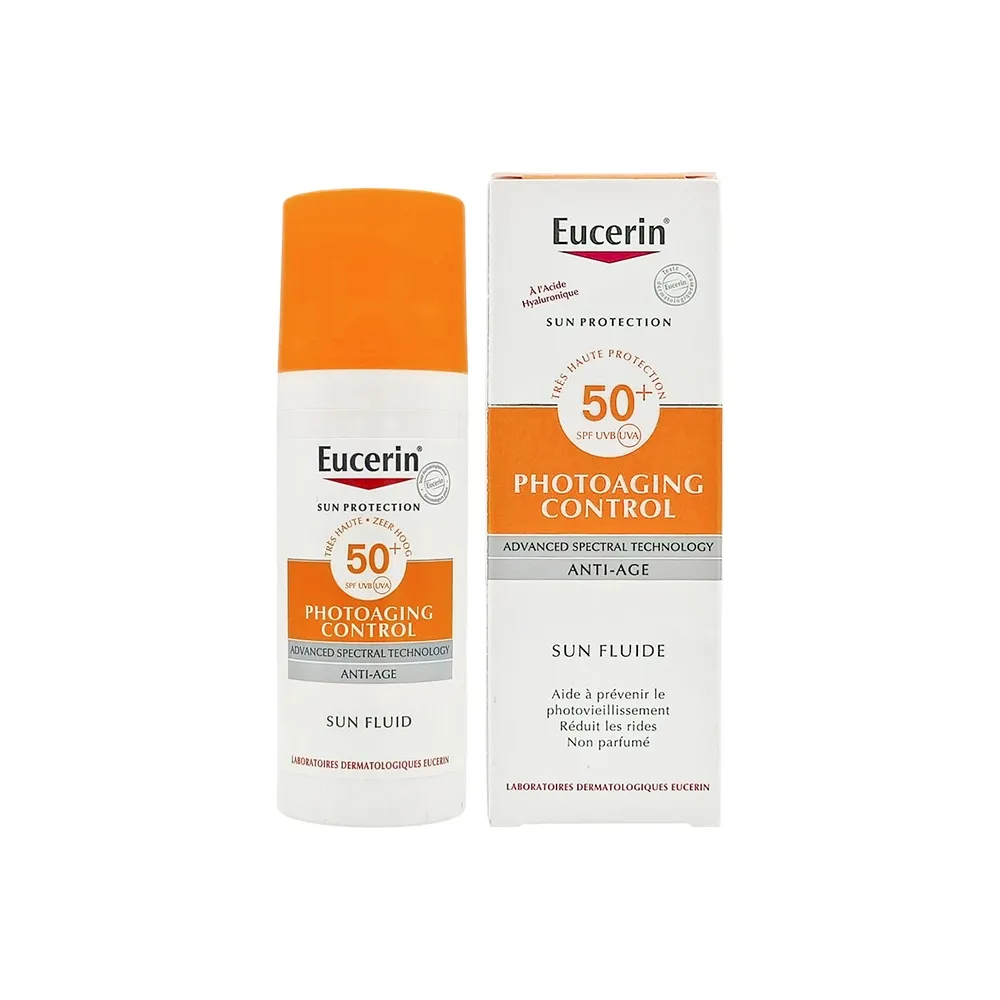 Eucerin Sun Photoaging Control Anti-age Fluid SPF50 50ml ครีมกันแดดเนื้อฟลูอิดบางเบา สูตรลดเลือนริ้ว