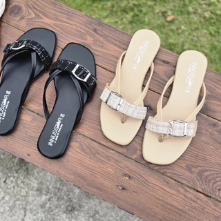 🍂OHODOODEE🍂 รองเท้าแตะหูหนีบแต่งผ้าทวิต 🍃 พร้อมส่ง 🍃