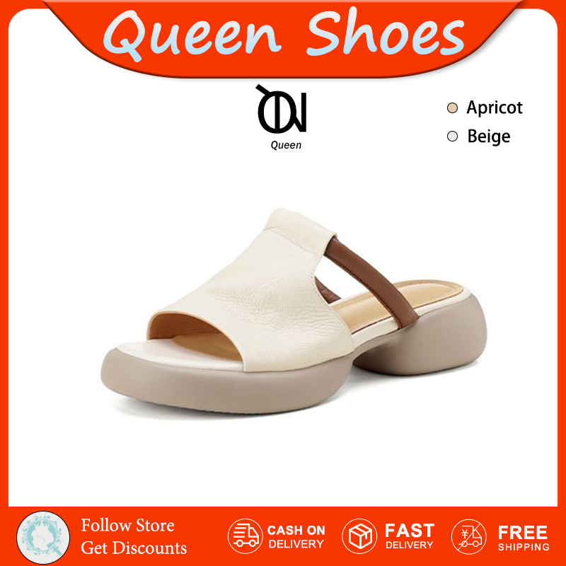 Queen รองเท้าผู้หญิง รองเท้าแตะปากปลา ดีไซน์เรียบง่ายและหลากหลาย สไตล์ศิลปะ ลำลอง ใส่สบาย รองเท้า
