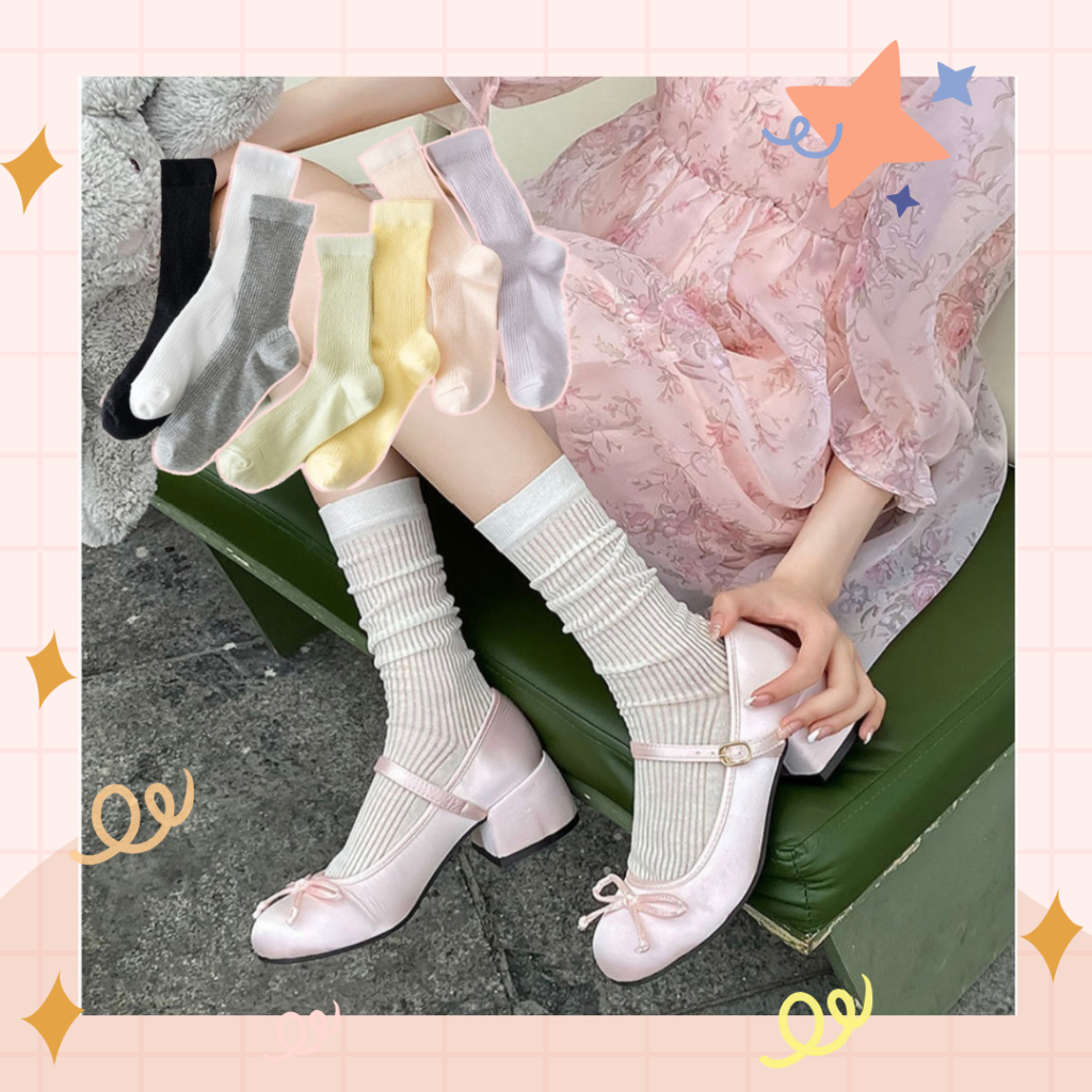 [ส่งจาก กทม.] ถุงเท้ายาว แบบบาง สไตล์ญี่ปุ่น เท้าไม่เหม็น ถุงเท้าบาง ระบายอากาศ