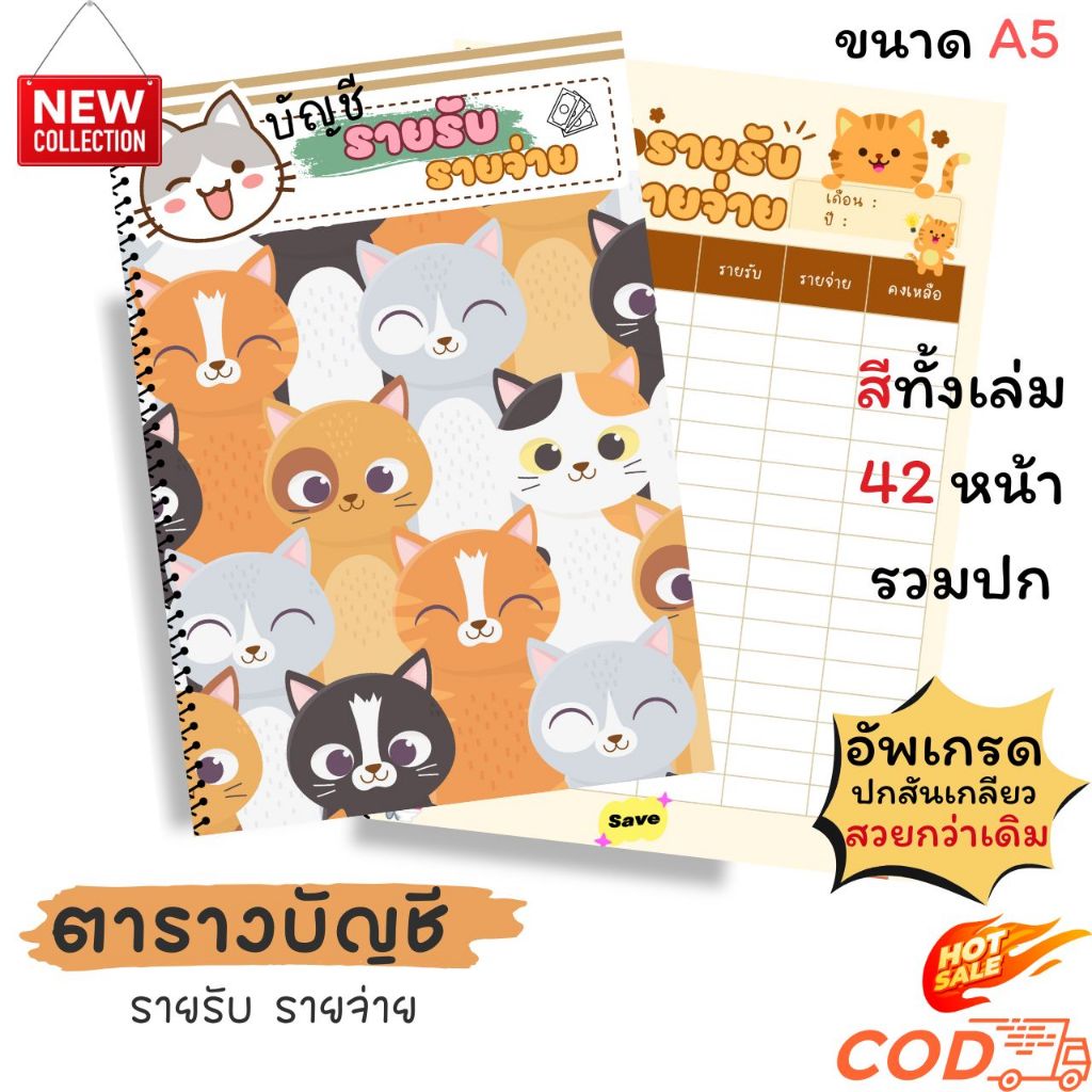 สมุดบันทึกรายรับรายจ่าย สีทั้งเล่ม ขนาด A5 เข้าเล่มแบบสันเกลียว ปกหนา 240  แกรม รวม 42 หน้า  คุ้มค่า