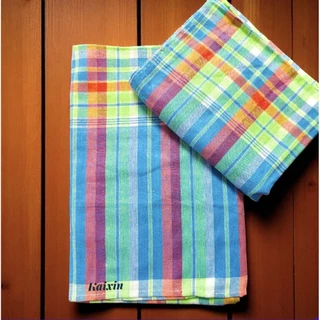 ผ้าขาวม้า ผ้าฝ้าย100% ผ้าไม่หด สีไม่ตก เย็บชายทุกผืน ขนาด 80×190 cm ขนาดมาตรฐาน