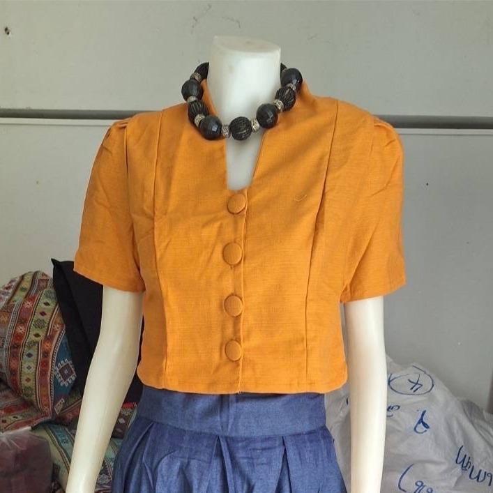 เสื้อคอปีนแขนสั้น กระดุมปั้มผ้า 4 เม็ด (อก42)