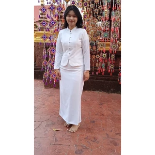 ชุดขาว​โอ​โม่​&ขาวมุกจิตรลดาหรือคอจีน ชุดเข้ารูป​ ผ้า​อ๊อก​ฟอร์ด​งานไม่อัดกาว