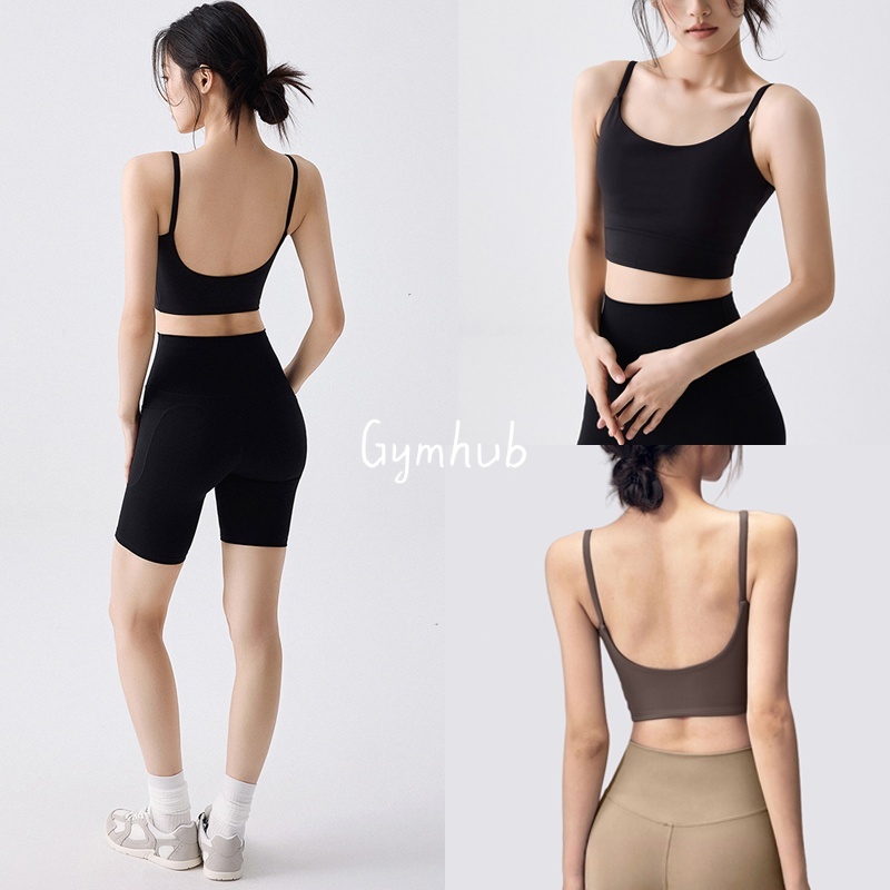 GYMHUB ชุดชั้นในกีฬารัดเก็บสายบาง กันการสั่นสะเทือน หลังลึกรูปตัว U สำหรับโยคะและออกกำลังกาย