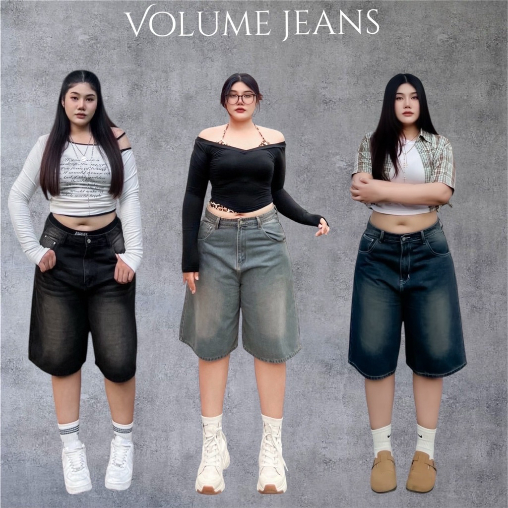 V466.กางเกงยีนส์เอวสูงสาวอวบ กางเกงขาสั้น5ส่วนสาวอวบ