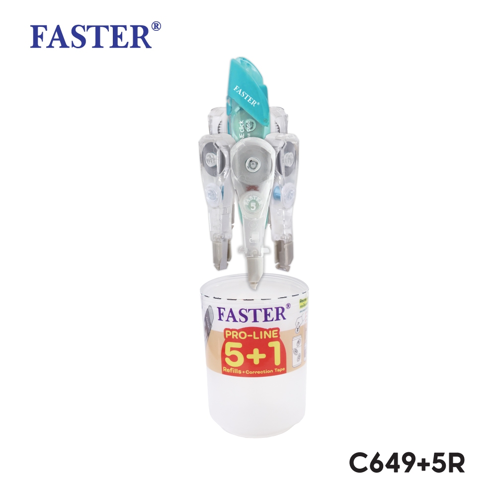 FASTER (ฟาสเตอร์) ชุดเทปลบคำผิดโปรไลน์+รีฟิล ไส้เติม 5 ชิ้น เทปลบ รหัส C649+5R
