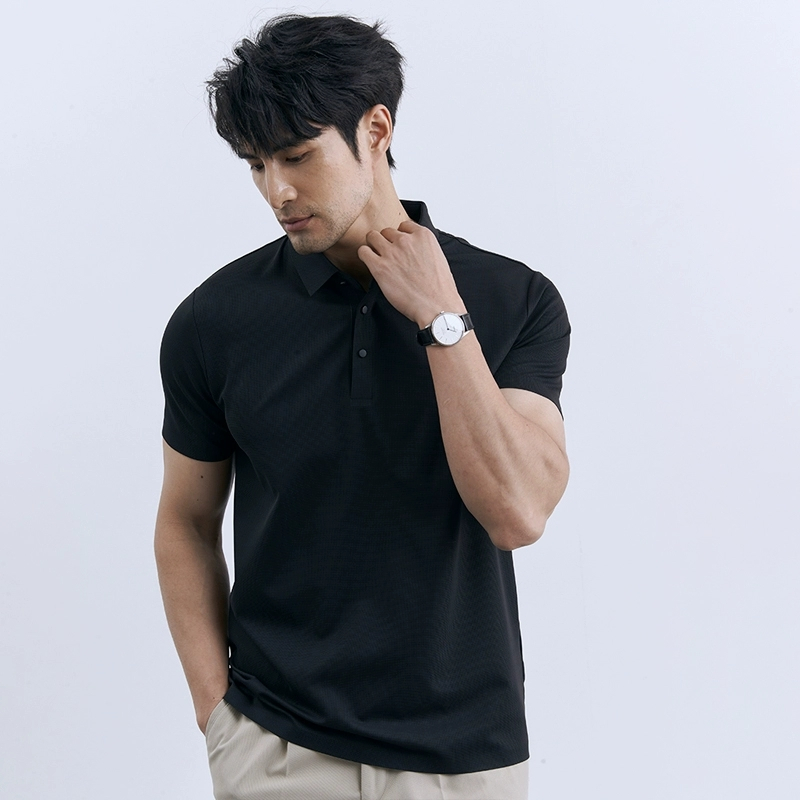 เสื้อโปโลสีดำสู้ แฟชั่นสวมใส่ได้หลากหลาย สวมใส่สบาย แขนสั้น - คอปก, Shirt โปโล ใส่ สุภาพบุรุษ Man Clothing Polo ผู้ชาย