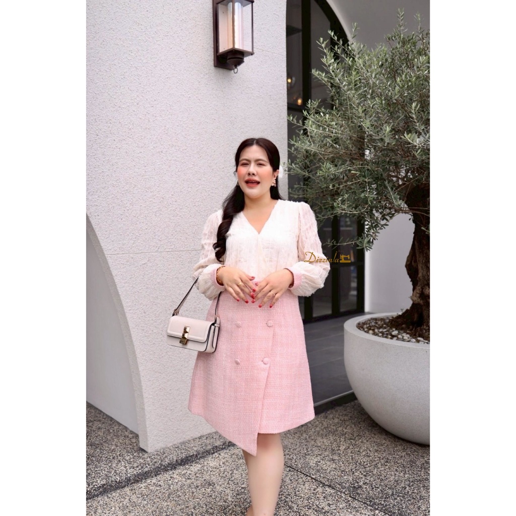 Dz341-Lily Grace Dress เดรสทวีตคอวีทูโทน