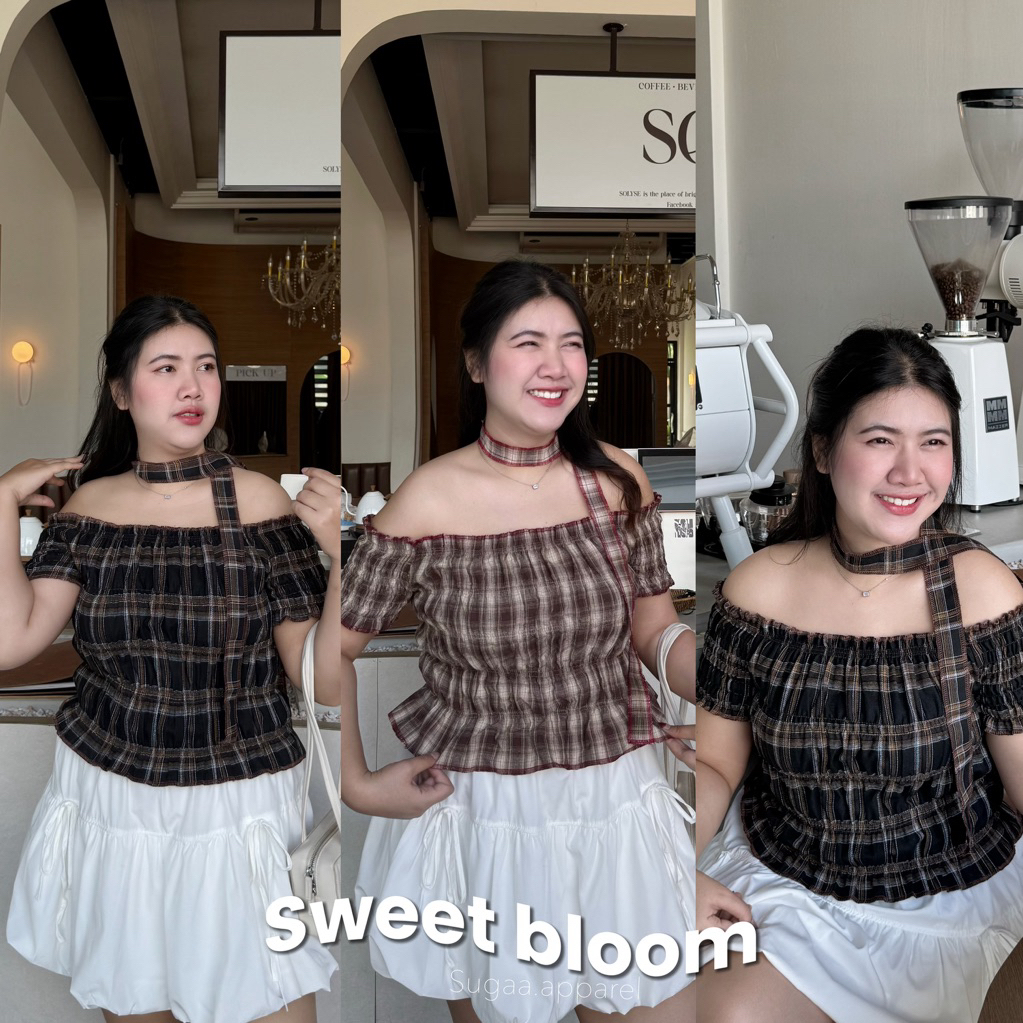 🍯 Sweet Bloom เสื้อสม็อคเปิดไหล่ + ผ้าผูกคอ ผูกกางเกง ผูกกระเป๋าได้เลยเก๋ๆ สาวอวบใส่แล้วคิ้วท์