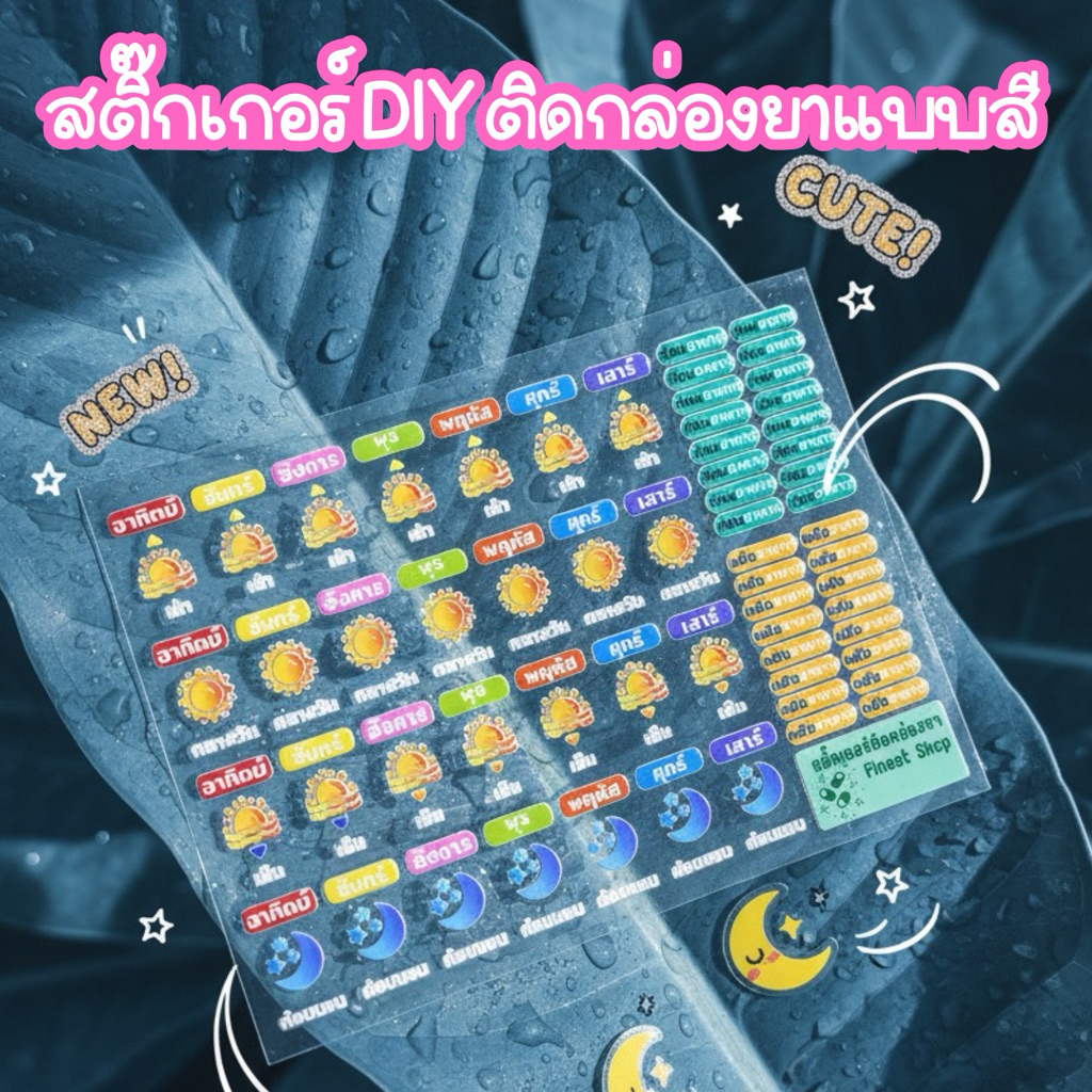 DIY เซ็ตสติ๊กเกอร์ติดกล่องยา แยกตามวันและมื้ออาหาร พิมพ์สีสดใส แบบนูน