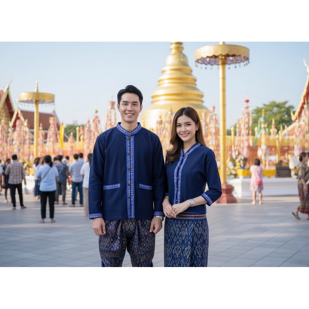 เสื้อพื้นเมืองภูไท สีกรม คู่ ชาย/หญิง