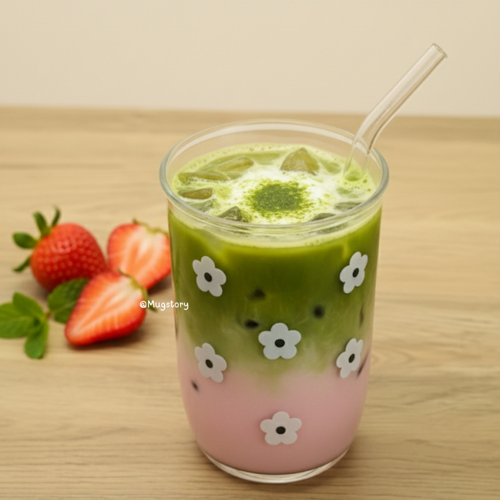 [แถมหลอด]แก้วกาแฟ Insลายดอกเดซี่สีขาว ขนาด 380ml.