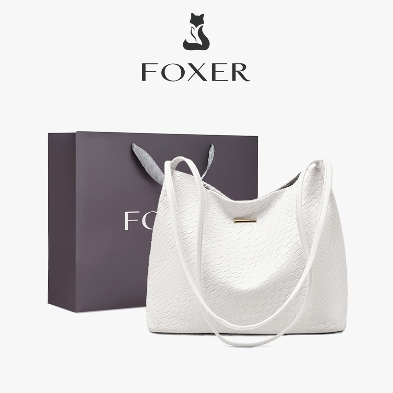 FOXER กระเป๋าสะพายไหล่ผู้หญิง ความจุขนาดใหญ่ กระเป๋าหนังแฟชั่นเรียบง่าย