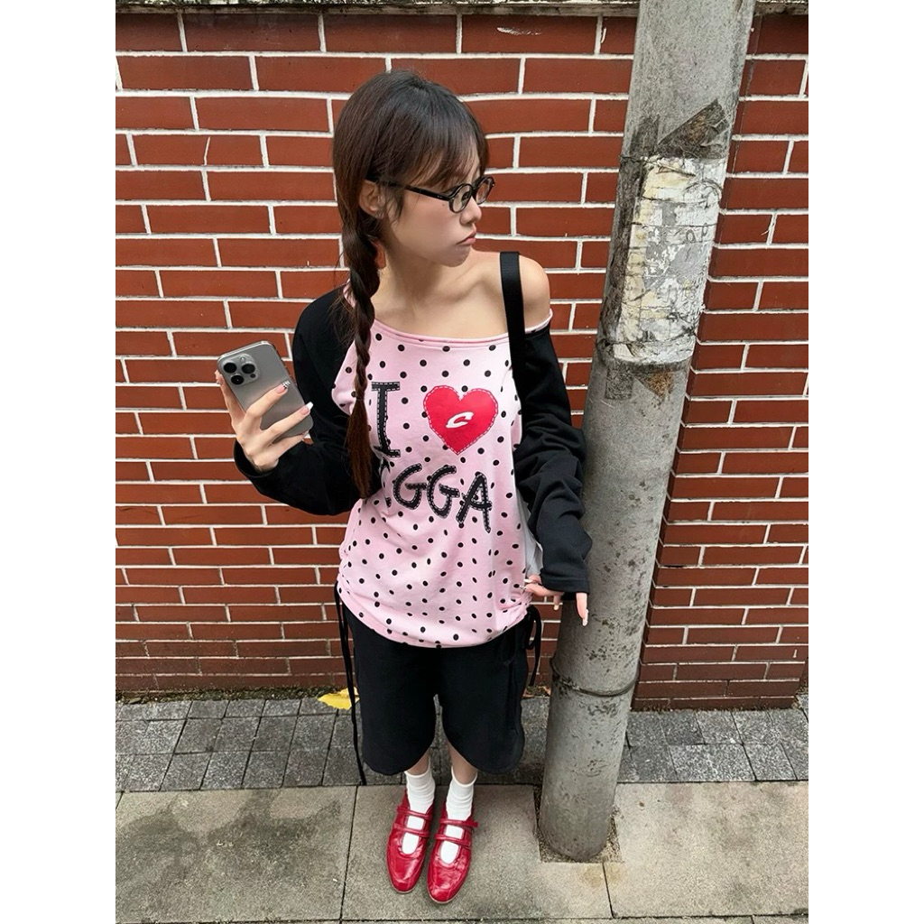 [พร้อมส่งจากไทย🇹🇭]CGGA T-shirt men and women American love polka dot[แบรนด์แท้ค่า]