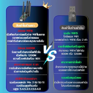 ✨เร็วกว่าจรวด✨USB WiFi ตัตัวรับ wifi6 Adapter 6400Mbps ไดรเวอร์ฟรี( 2.4GHz-5.8GHz USB 3.0) ตัวรับสัญญาณไวไฟ ตัวรับสัญญาณ
