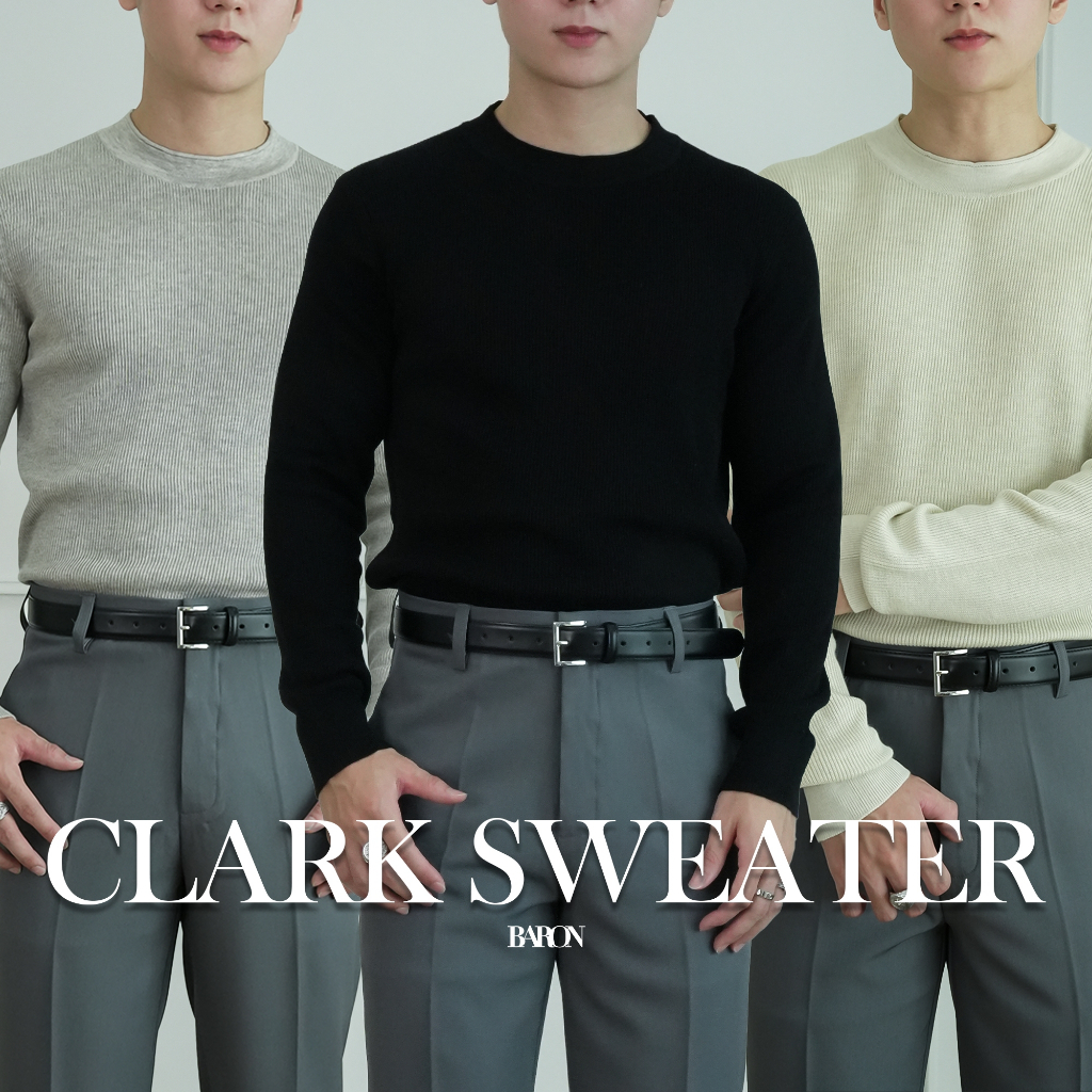 BARON Clark Sweater ເສື້ອສະເວັດເຕີ ຜູ້ຊາຍ ແຂນຍາວ ຄໍກົມ ຜ້າ Knit ເກົາຫຼີ ມິນິມອລ